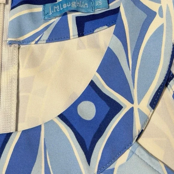 J. McLaughlin Edie Catalina Cloth Blue Biscayne Dress XS Halter Geometric Midi - Picture 6 of 7